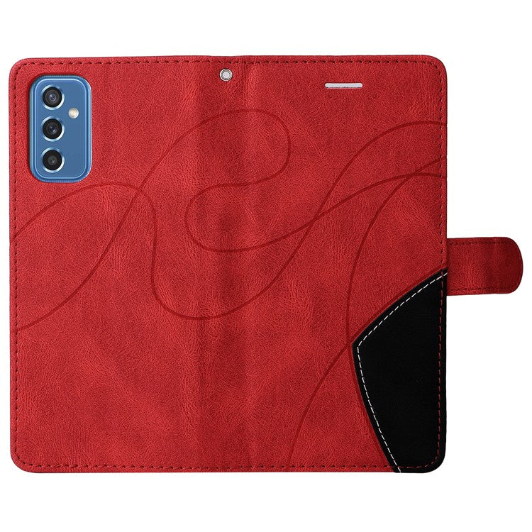For Samsung Galaxy M52 5G Leather Case Wallet Stand Color Splicing Phone Cover - Red