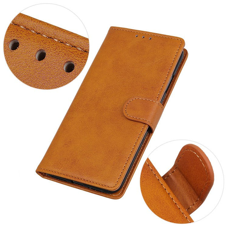Folio Flip Stand PU Leather Wallet Shockproof TPU Inner Shell Protective Cover for Samsung Galaxy A53 5G - Brown