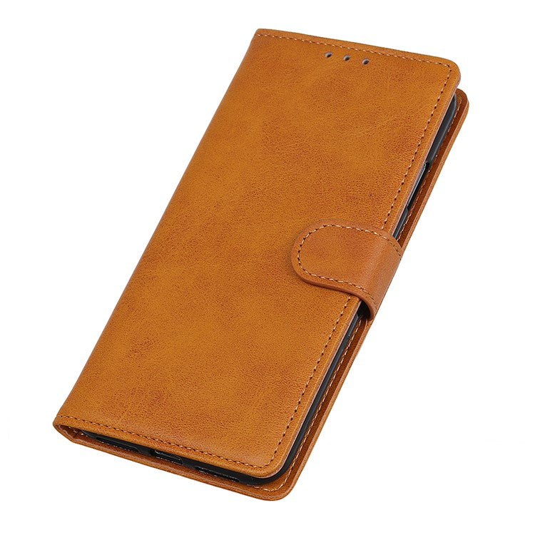 Folio Flip Stand PU Leather Wallet Shockproof TPU Inner Shell Protective Cover for Samsung Galaxy A53 5G - Brown