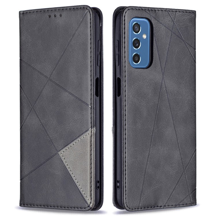 Card Slots Phone Cover Imprinting Rhombus-Like Pattern Design Leather Stand Phone Case Cover for Samsung Galaxy M52 5G - Black