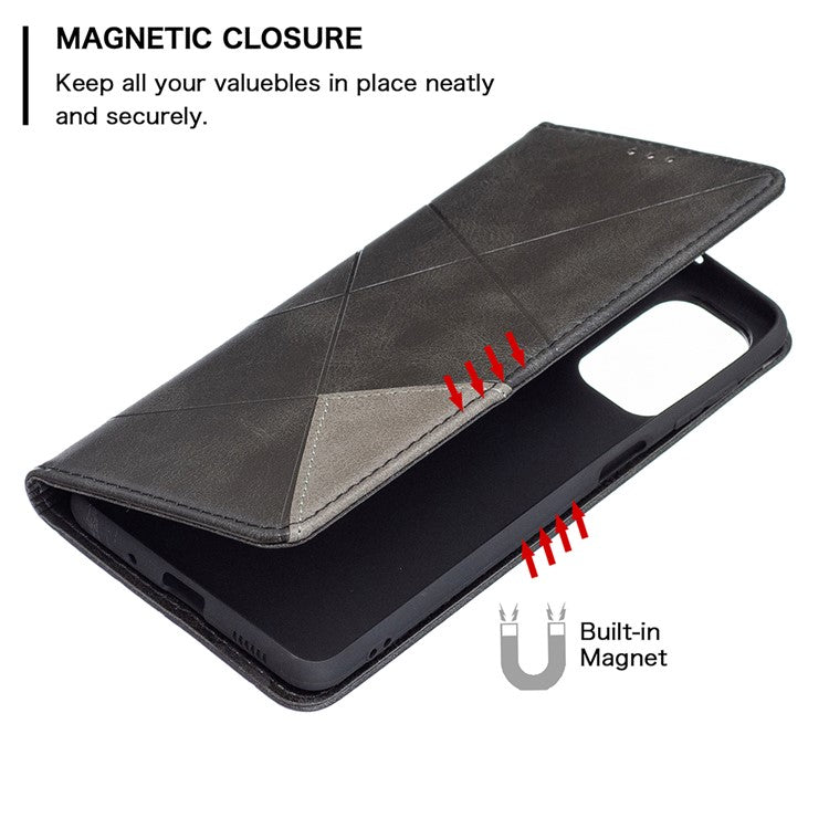 Card Slots Phone Cover Imprinting Rhombus-Like Pattern Design Leather Stand Phone Case Cover for Samsung Galaxy M52 5G - Black