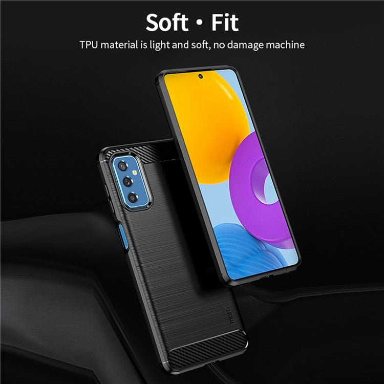MOFI Brushed Carbon Fiber Design Case Shockproof Anti-drop Soft TPU Cover Shell for Samsung Galaxy M52 5G - Blue