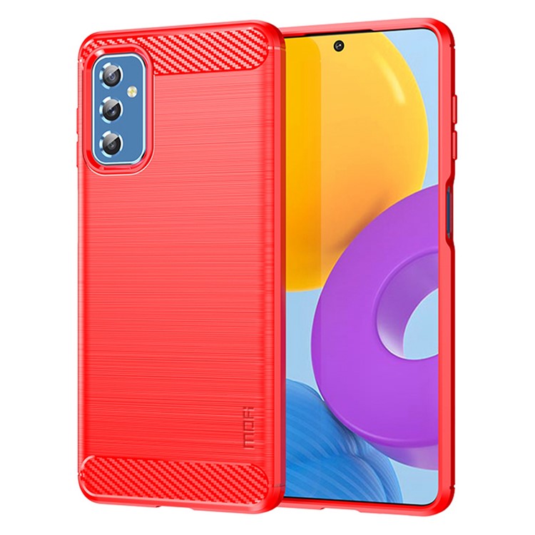 MOFI Brushed Carbon Fiber Design Case Shockproof Anti-drop Soft TPU Cover Shell for Samsung Galaxy M52 5G - Red