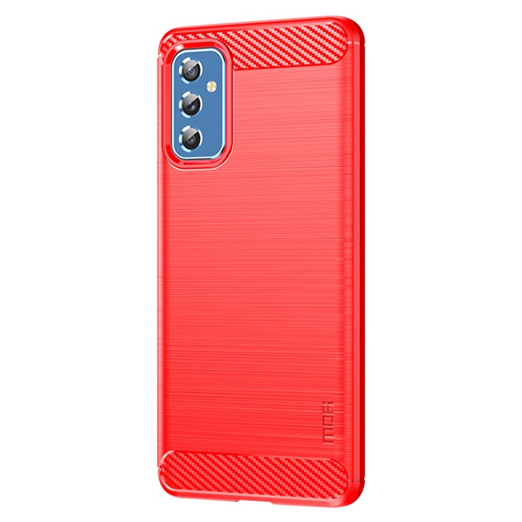 MOFI Brushed Carbon Fiber Design Case Shockproof Anti-drop Soft TPU Cover Shell for Samsung Galaxy M52 5G - Red