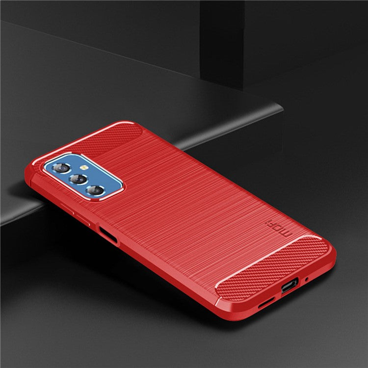 MOFI Brushed Carbon Fiber Design Case Shockproof Anti-drop Soft TPU Cover Shell for Samsung Galaxy M52 5G - Red