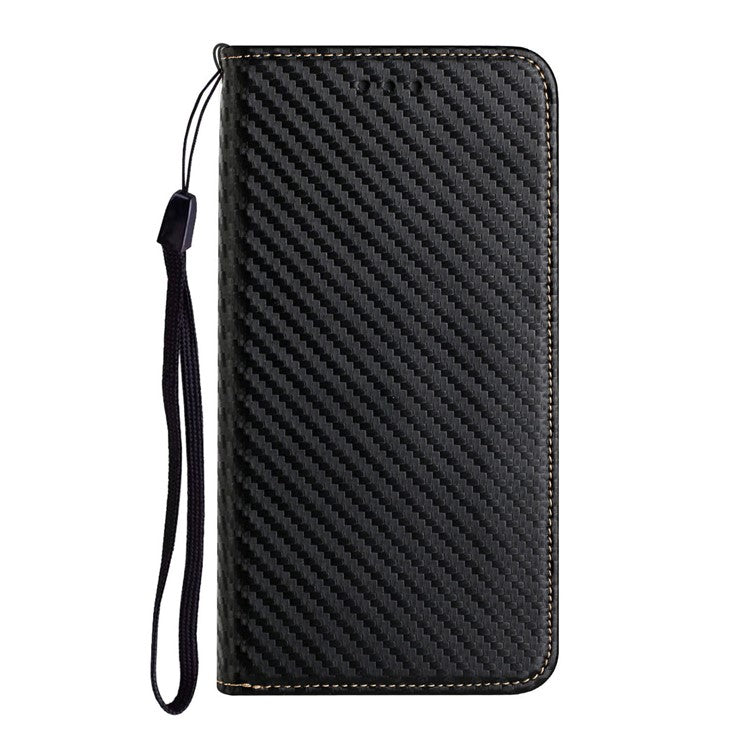 Anti-shock Phone Flip Cover Carbon Fiber Texture Stand Wallet Design Auto-absorbed PU Leather+TPU Phone Case for Samsung Galaxy A21s - Black
