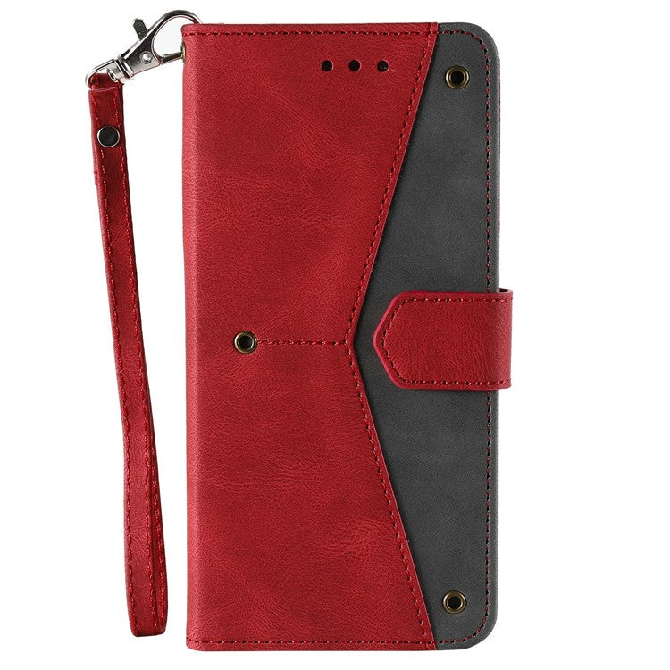 All-round Protection Cover Skin-touch Splicing PU Leather and TPU Drop-proof Phone Case with Stand and Wallet for Samsung Galaxy S22+ 5G - Red
