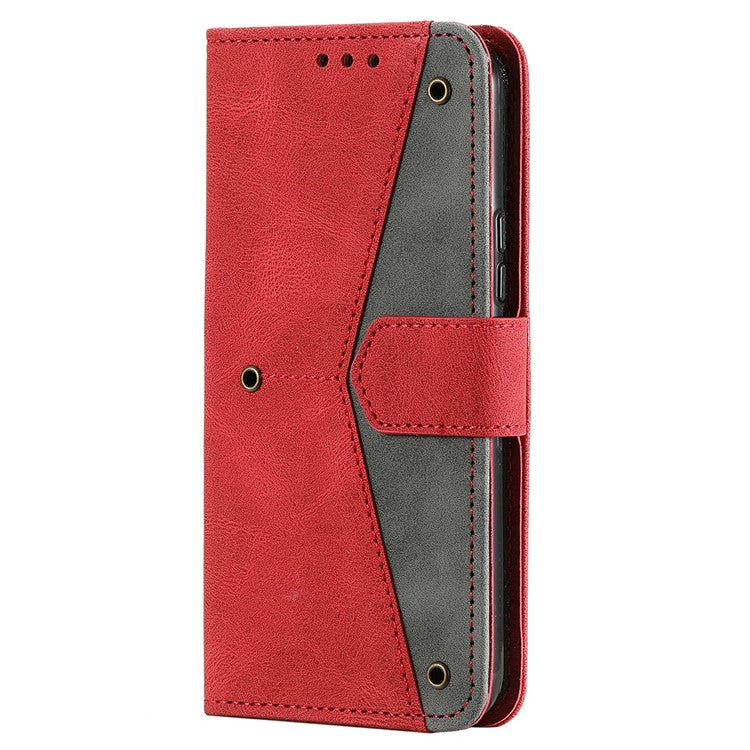 All-round Protection Cover Skin-touch Splicing PU Leather and TPU Drop-proof Phone Case with Stand and Wallet for Samsung Galaxy S22+ 5G - Red