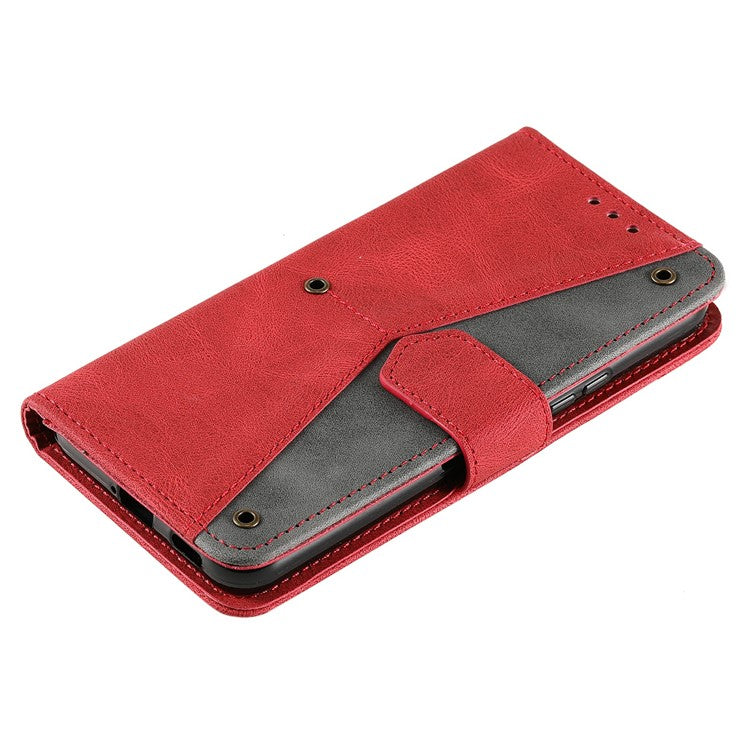 All-round Protection Cover Skin-touch Splicing PU Leather and TPU Drop-proof Phone Case with Stand and Wallet for Samsung Galaxy S22+ 5G - Red
