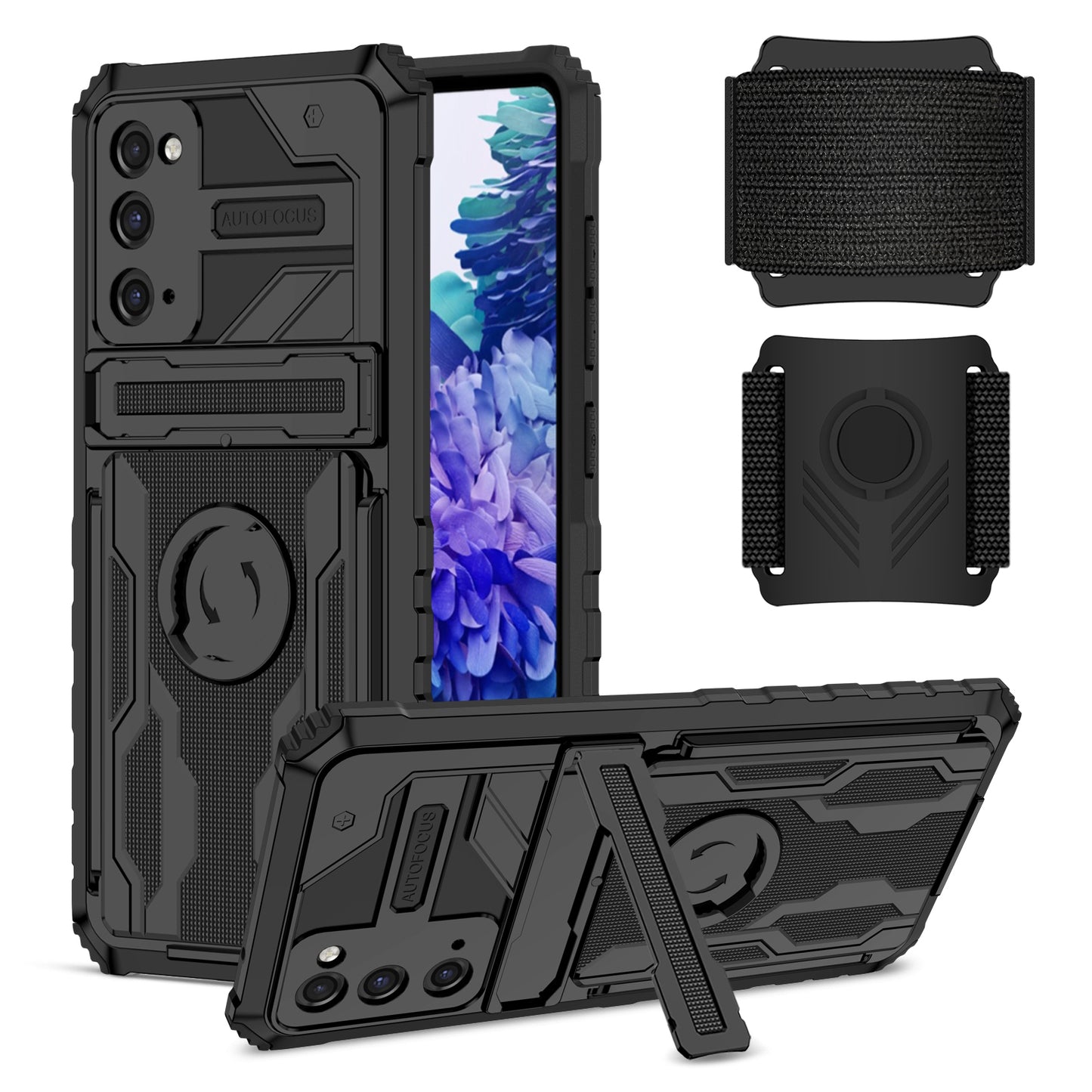 Kickstand Drop-resistant PC + TPU Phone Cover Case with Detachable Adjustable Wristband for Samsung Galaxy S20 FE 2022/S20 FE/S20 FE 5G/S20 Lite - Black