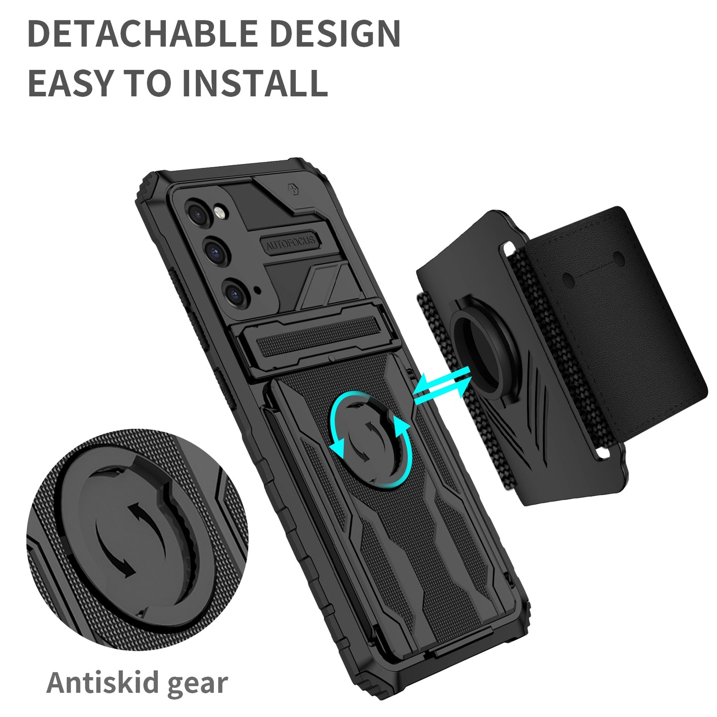 Kickstand Drop-resistant PC + TPU Phone Cover Case with Detachable Adjustable Wristband for Samsung Galaxy S20 FE 2022/S20 FE/S20 FE 5G/S20 Lite - Black