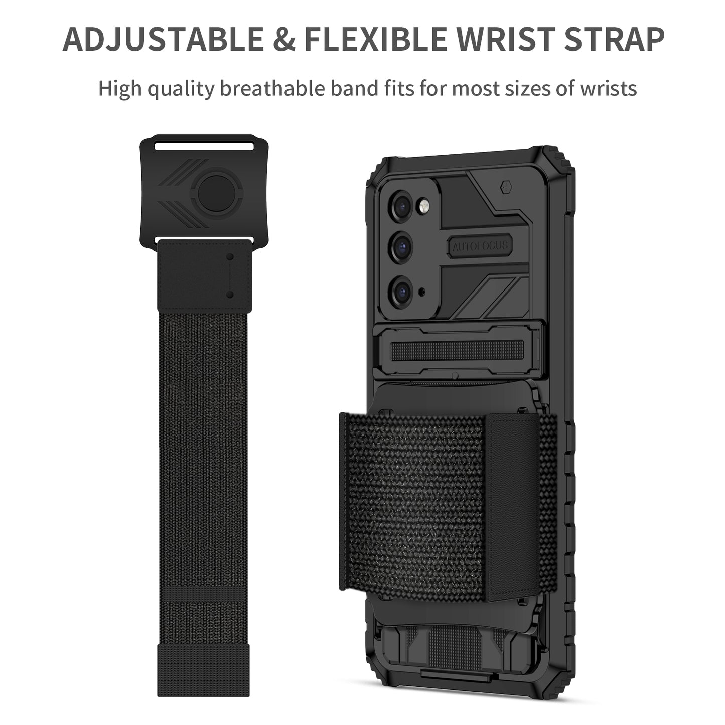 Kickstand Drop-resistant PC + TPU Phone Cover Case with Detachable Adjustable Wristband for Samsung Galaxy S20 FE 2022/S20 FE/S20 FE 5G/S20 Lite - Black