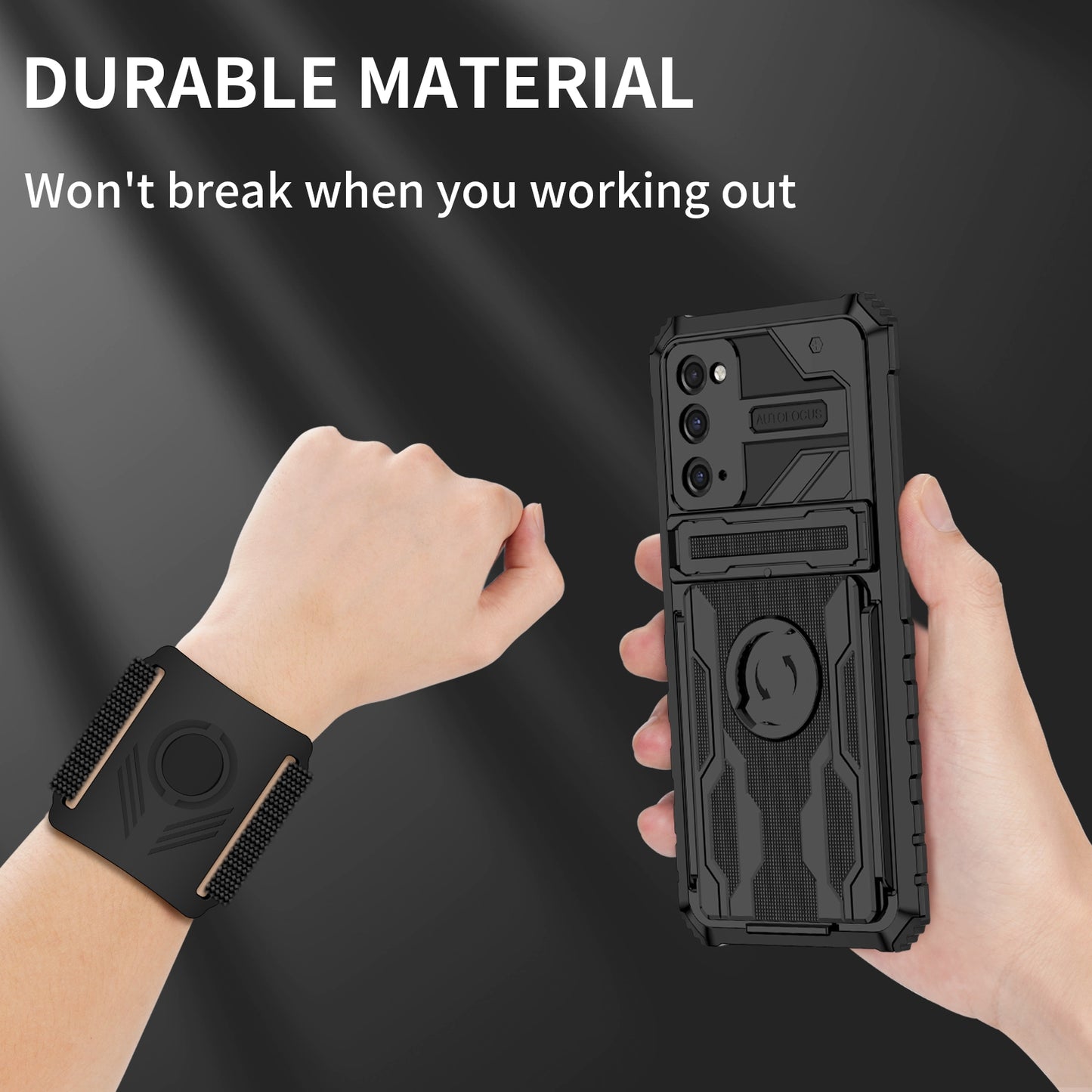 Kickstand Drop-resistant PC + TPU Phone Cover Case with Detachable Adjustable Wristband for Samsung Galaxy S20 FE 2022/S20 FE/S20 FE 5G/S20 Lite - Black