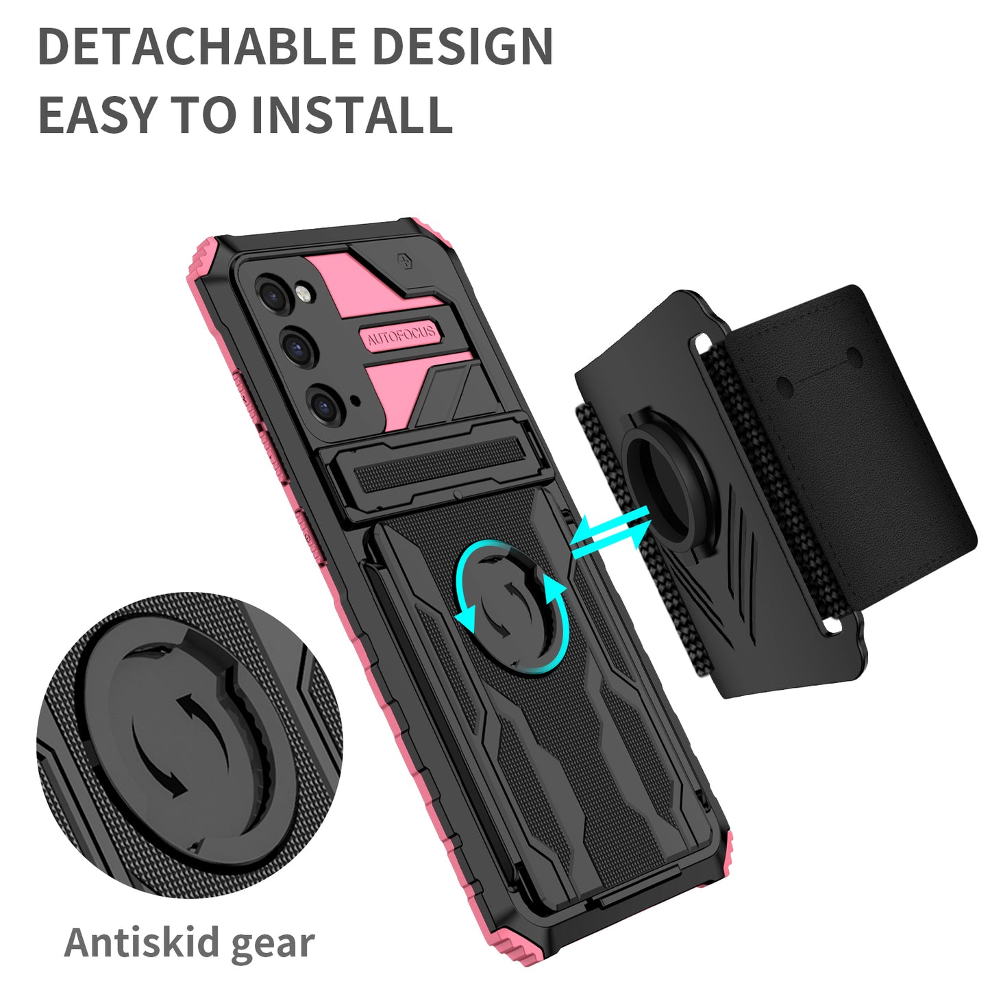 Kickstand Drop-resistant PC + TPU Phone Cover Case with Detachable Adjustable Wristband for Samsung Galaxy S20 FE 2022/S20 FE/S20 FE 5G/S20 Lite - Pink