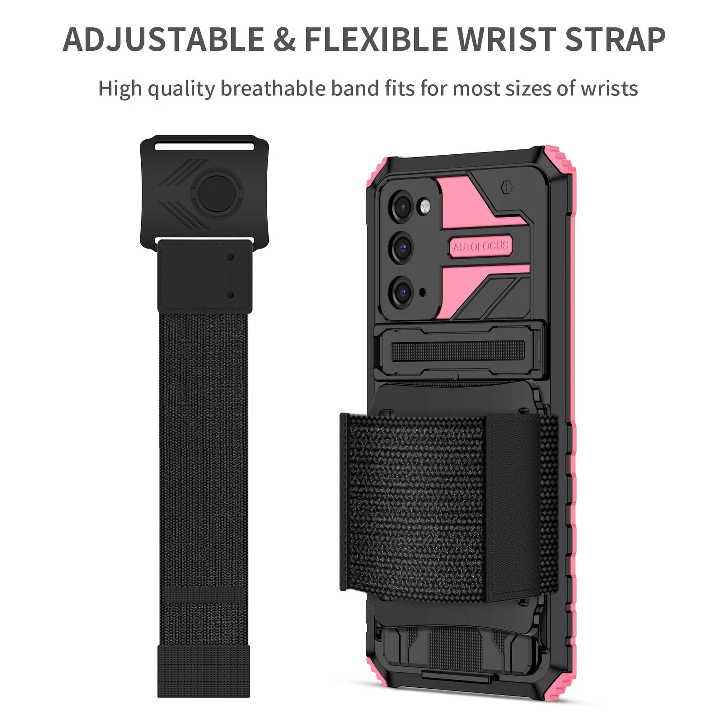 Kickstand Drop-resistant PC + TPU Phone Cover Case with Detachable Adjustable Wristband for Samsung Galaxy S20 FE 2022/S20 FE/S20 FE 5G/S20 Lite - Pink