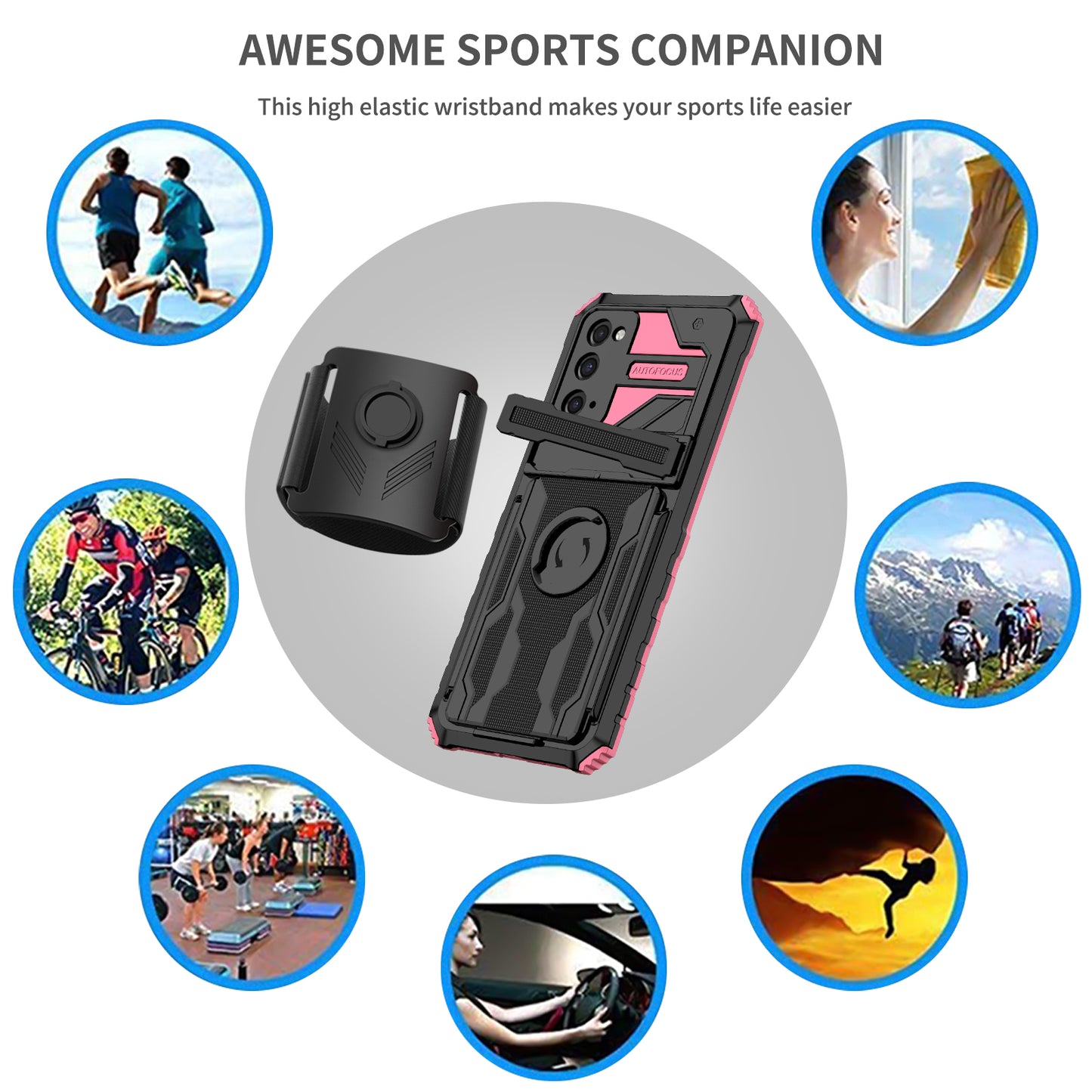 Kickstand Drop-resistant PC + TPU Phone Cover Case with Detachable Adjustable Wristband for Samsung Galaxy S20 FE 2022/S20 FE/S20 FE 5G/S20 Lite - Pink