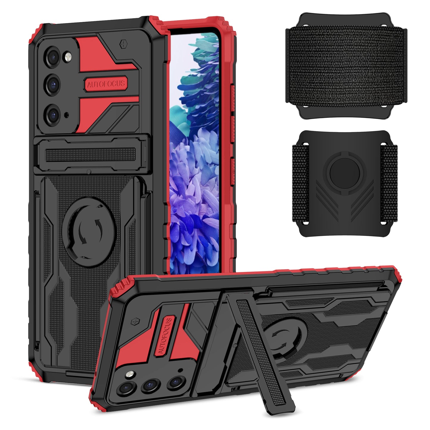 Kickstand Drop-resistant PC + TPU Phone Cover Case with Detachable Adjustable Wristband for Samsung Galaxy S20 FE 2022/S20 FE/S20 FE 5G/S20 Lite - Red