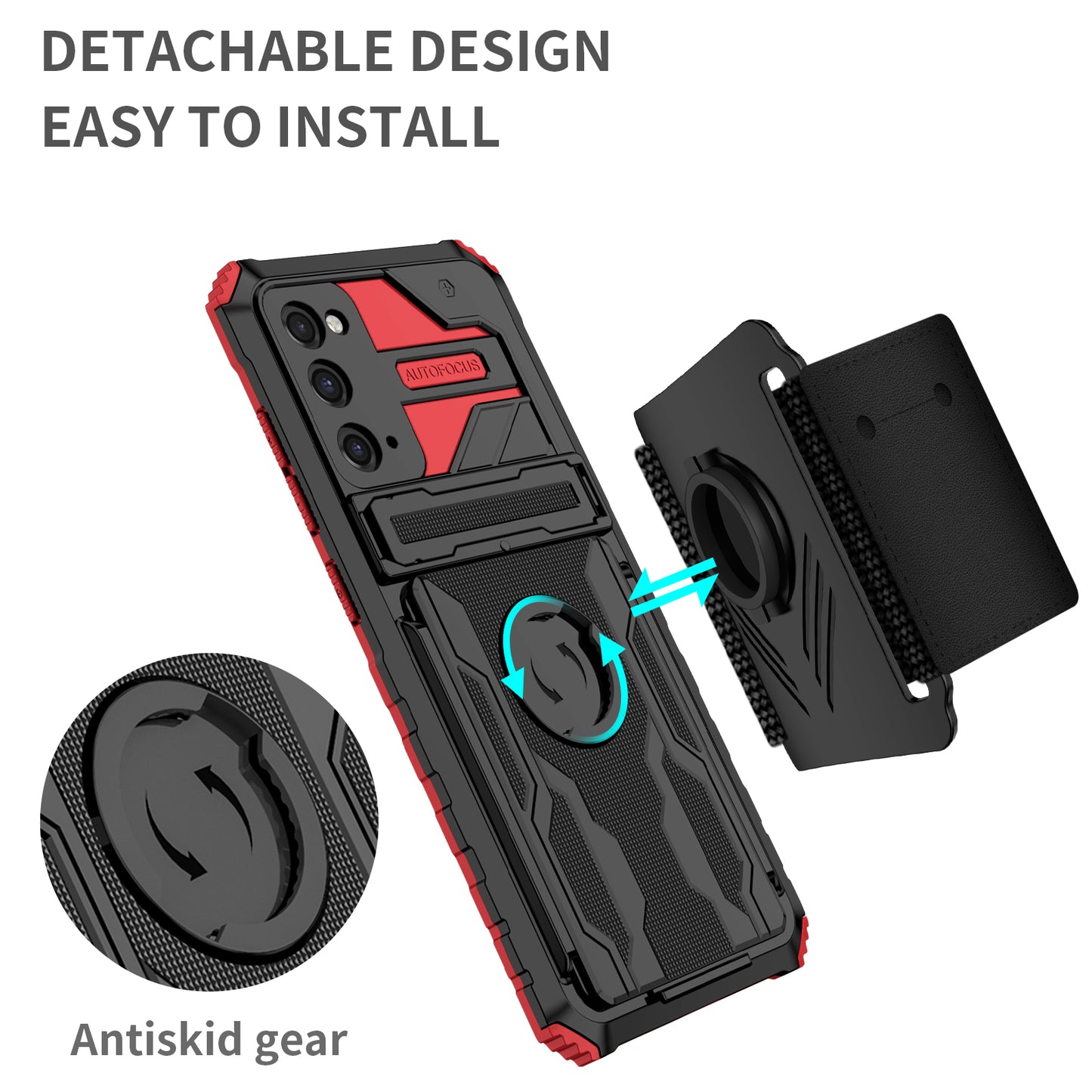 Kickstand Drop-resistant PC + TPU Phone Cover Case with Detachable Adjustable Wristband for Samsung Galaxy S20 FE 2022/S20 FE/S20 FE 5G/S20 Lite - Red