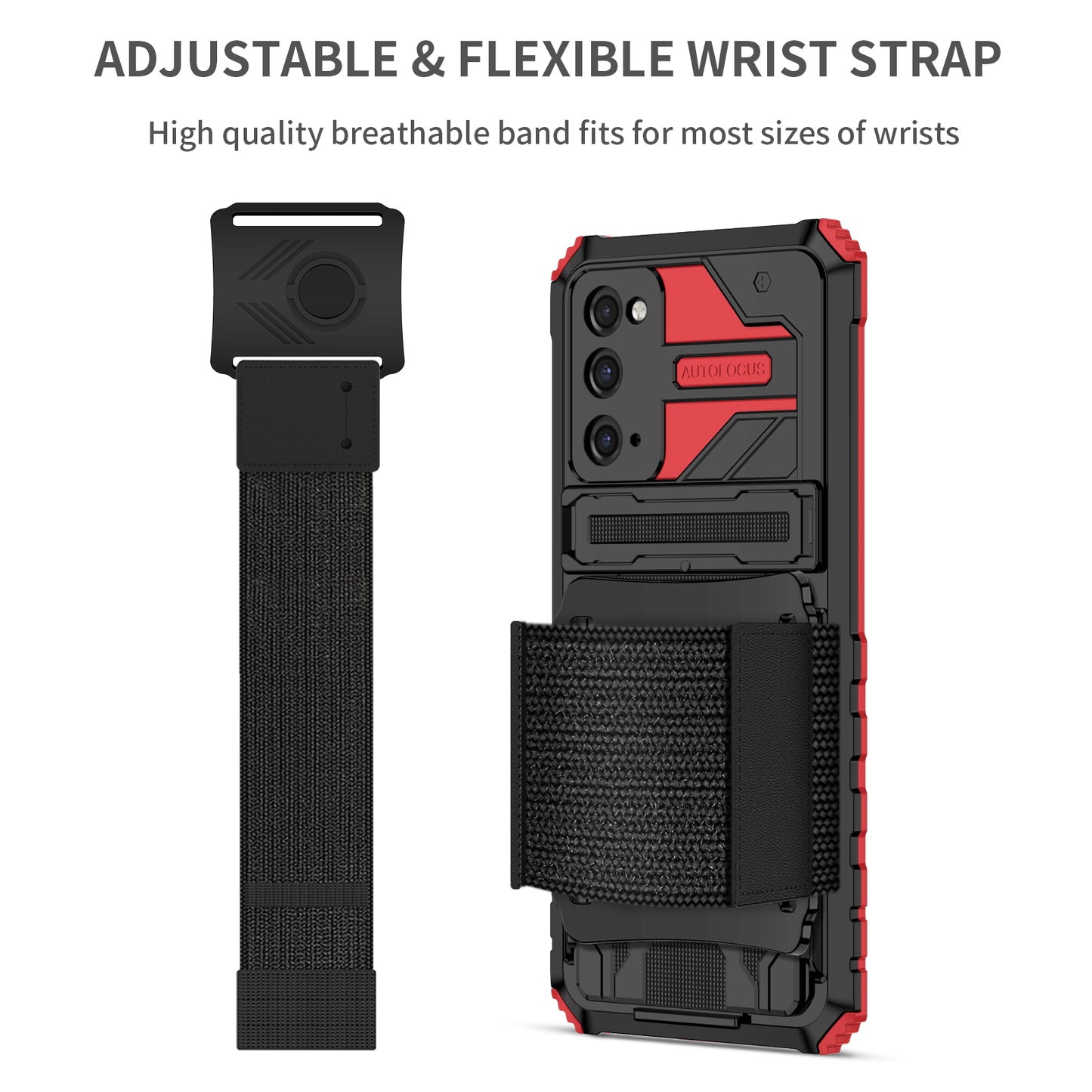 Kickstand Drop-resistant PC + TPU Phone Cover Case with Detachable Adjustable Wristband for Samsung Galaxy S20 FE 2022/S20 FE/S20 FE 5G/S20 Lite - Red