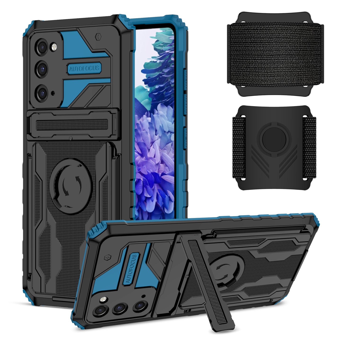 Kickstand Drop-resistant PC + TPU Phone Cover Case with Detachable Adjustable Wristband for Samsung Galaxy S20 FE 2022/S20 FE/S20 FE 5G/S20 Lite - Blue