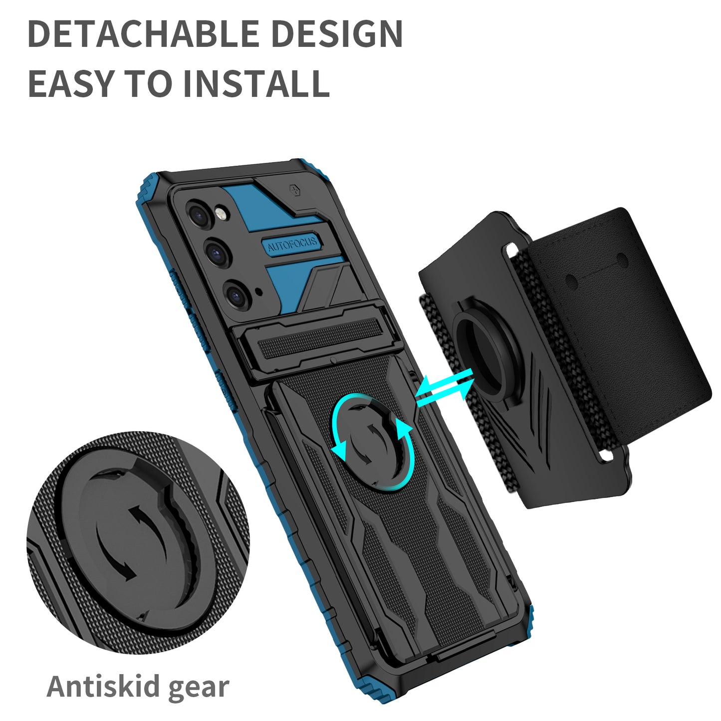 Kickstand Drop-resistant PC + TPU Phone Cover Case with Detachable Adjustable Wristband for Samsung Galaxy S20 FE 2022/S20 FE/S20 FE 5G/S20 Lite - Blue