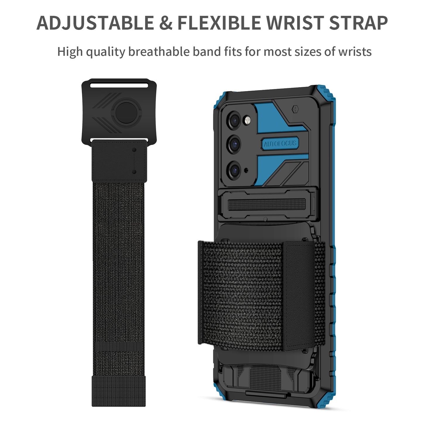Kickstand Drop-resistant PC + TPU Phone Cover Case with Detachable Adjustable Wristband for Samsung Galaxy S20 FE 2022/S20 FE/S20 FE 5G/S20 Lite - Blue