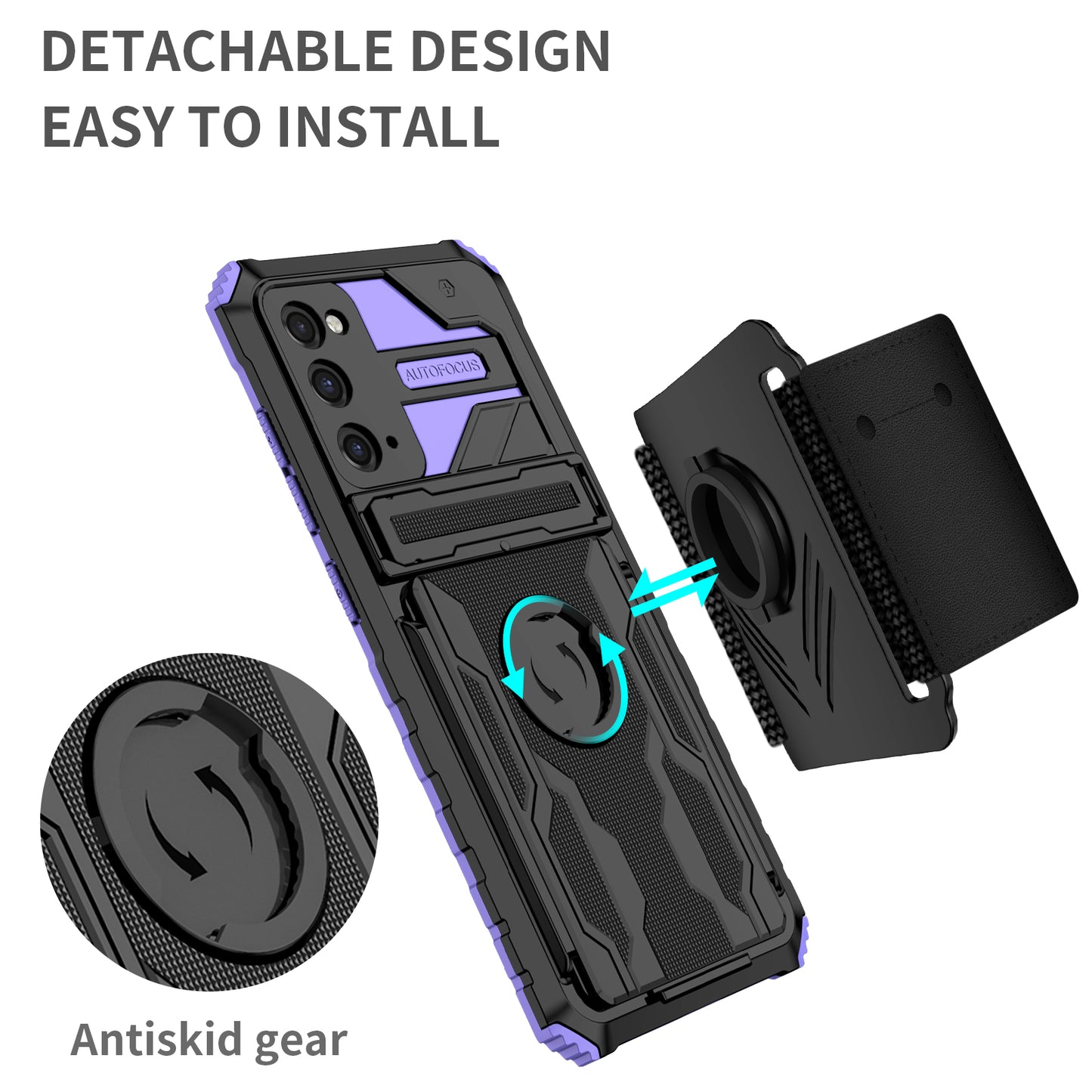 Kickstand Drop-resistant PC + TPU Phone Cover Case with Detachable Adjustable Wristband for Samsung Galaxy S20 FE 2022/S20 FE/S20 FE 5G/S20 Lite - Purple