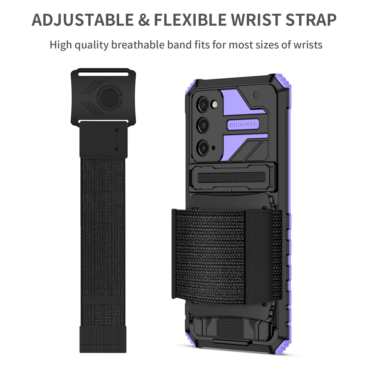Kickstand Drop-resistant PC + TPU Phone Cover Case with Detachable Adjustable Wristband for Samsung Galaxy S20 FE 2022/S20 FE/S20 FE 5G/S20 Lite - Purple