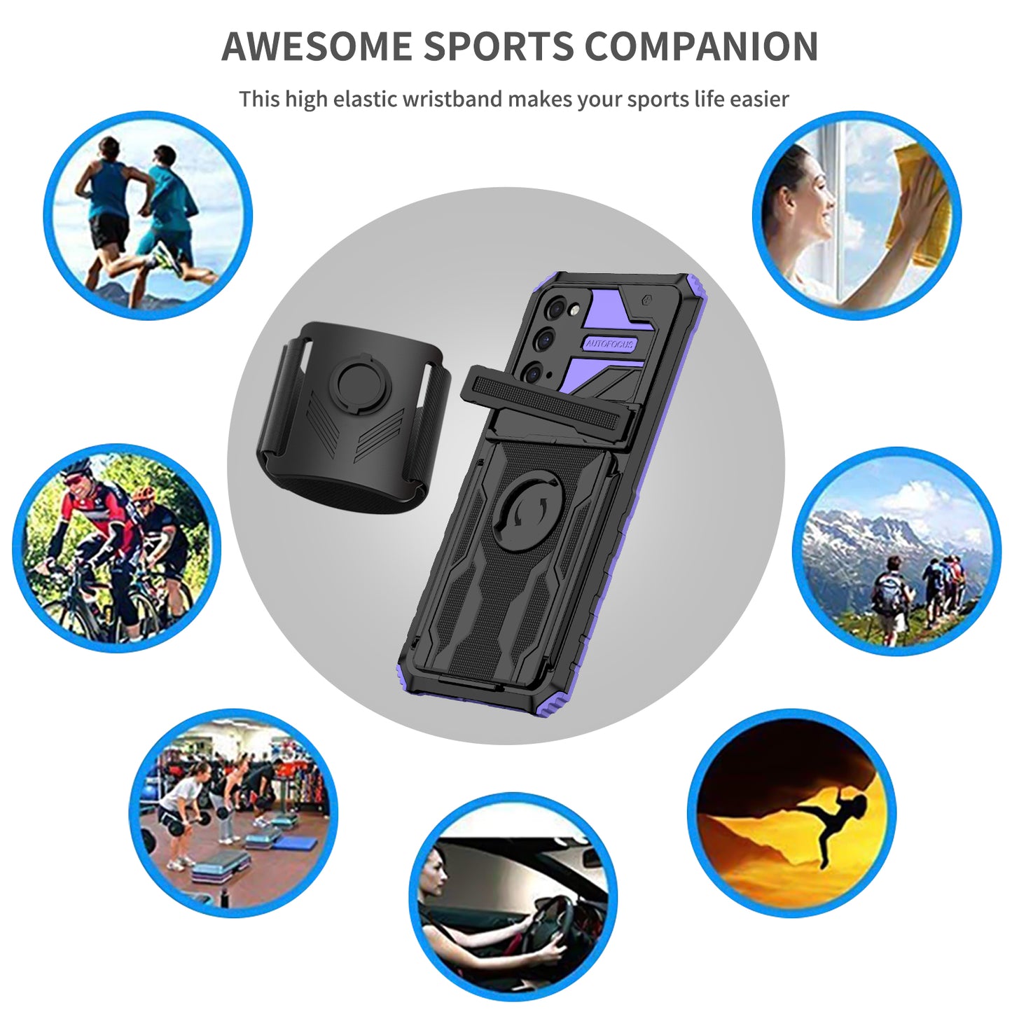 Kickstand Drop-resistant PC + TPU Phone Cover Case with Detachable Adjustable Wristband for Samsung Galaxy S20 FE 2022/S20 FE/S20 FE 5G/S20 Lite - Purple