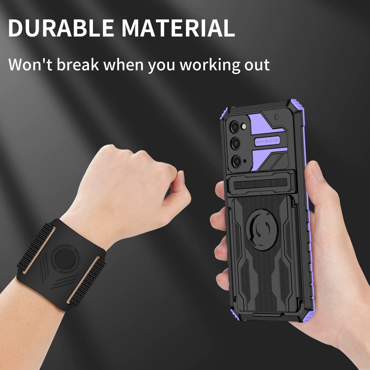 Kickstand Drop-resistant PC + TPU Phone Cover Case with Detachable Adjustable Wristband for Samsung Galaxy S20 FE 2022/S20 FE/S20 FE 5G/S20 Lite - Purple