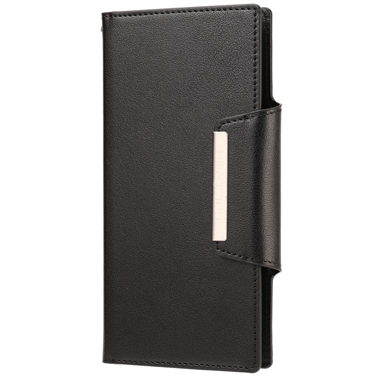 Ultra-thin Detachable Drop-proof Leather Wallet Phone Protective Case Cover for Samsung Galaxy S22 Ultra 5G - Black