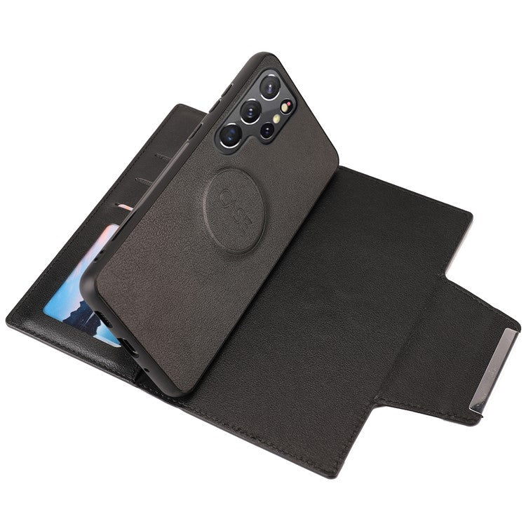 Ultra-thin Detachable Drop-proof Leather Wallet Phone Protective Case Cover for Samsung Galaxy S22 Ultra 5G - Black