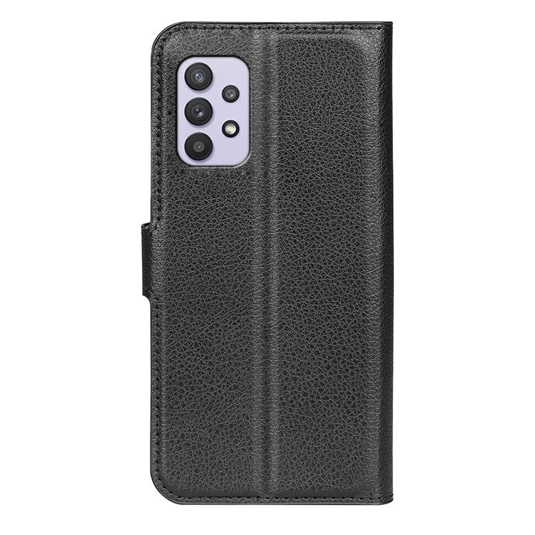 For Samsung Galaxy A53 5G Litchi Texture PU Leather Folio Case Magnetic Clasp Anti-scratch Phone Cover with Stand Wallet - Black