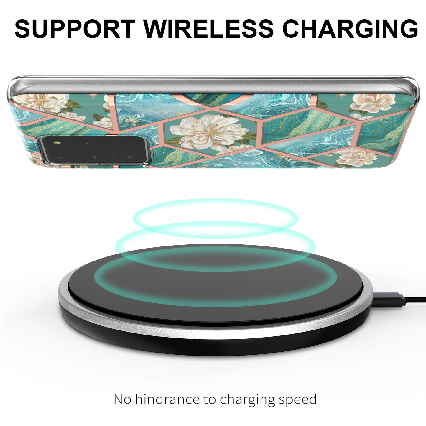 Light Slim Marble Design Electroplating Skin Touch IMD IML Soft TPU Phone Case Cover for Samsung Galaxy S20 Ultra - Blue Flowers