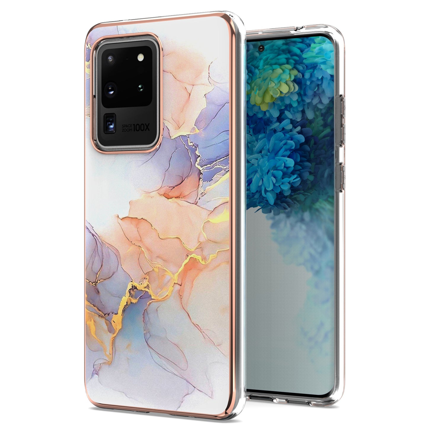 Light Slim Marble Design Electroplating Skin Touch IMD IML Soft TPU Phone Case Cover for Samsung Galaxy S20 Ultra - Milky Way Marble White