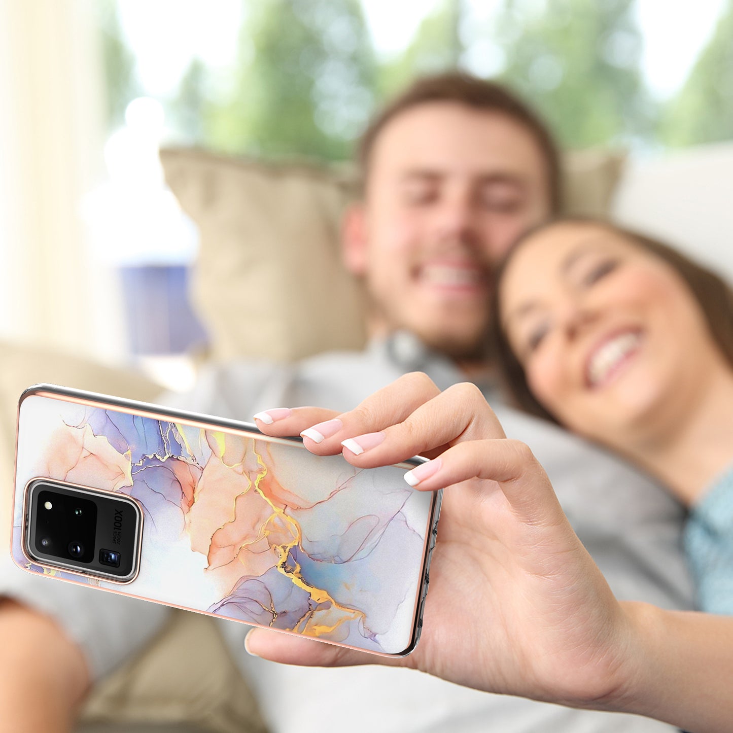 Light Slim Marble Design Electroplating Skin Touch IMD IML Soft TPU Phone Case Cover for Samsung Galaxy S20 Ultra - Milky Way Marble White