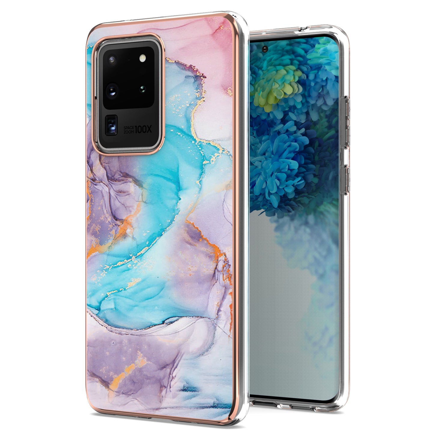 Light Slim Marble Design Electroplating Skin Touch IMD IML Soft TPU Phone Case Cover for Samsung Galaxy S20 Ultra - Milky Way Marble Blue