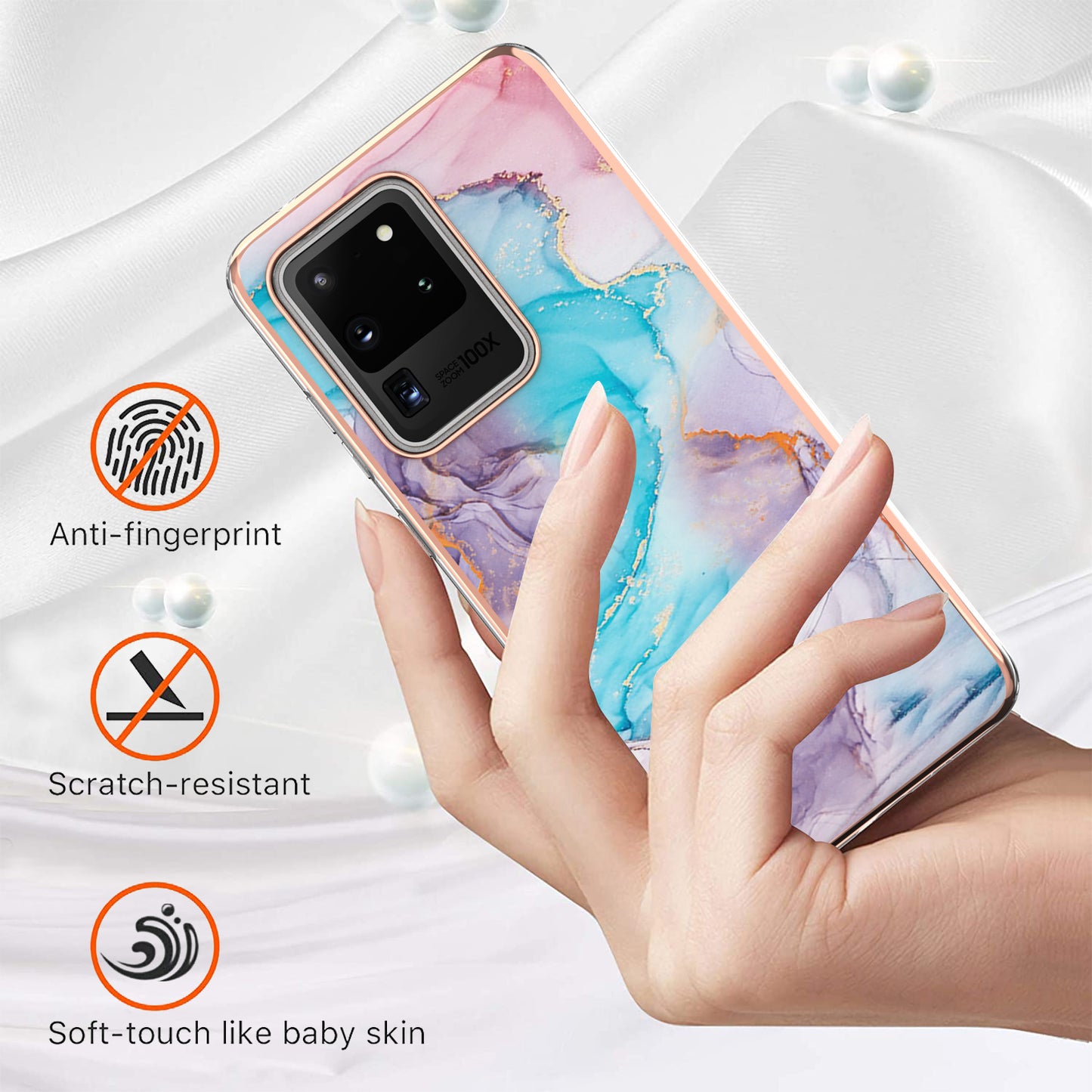 Light Slim Marble Design Electroplating Skin Touch IMD IML Soft TPU Phone Case Cover for Samsung Galaxy S20 Ultra - Milky Way Marble Blue