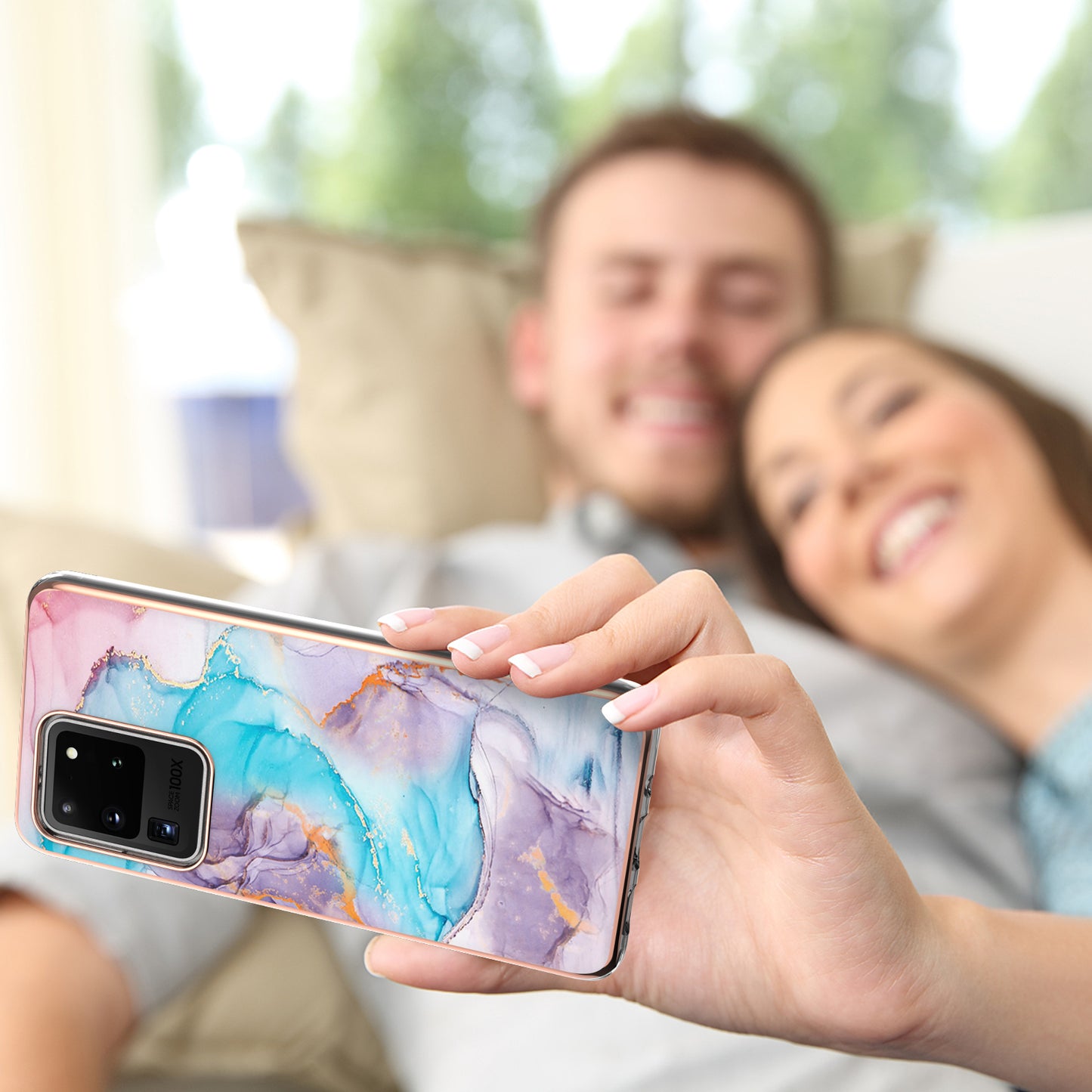 Light Slim Marble Design Electroplating Skin Touch IMD IML Soft TPU Phone Case Cover for Samsung Galaxy S20 Ultra - Milky Way Marble Blue