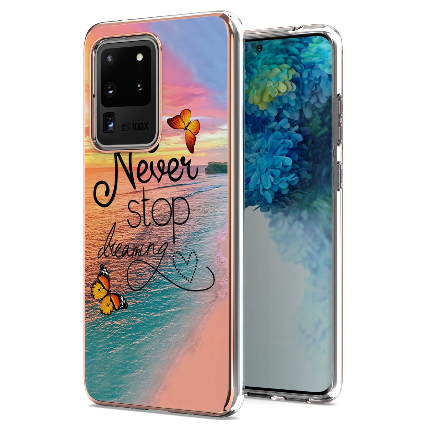 Light Slim Marble Design Electroplating Skin Touch IMD IML Soft TPU Phone Case Cover for Samsung Galaxy S20 Ultra - Never Stop Dreaming