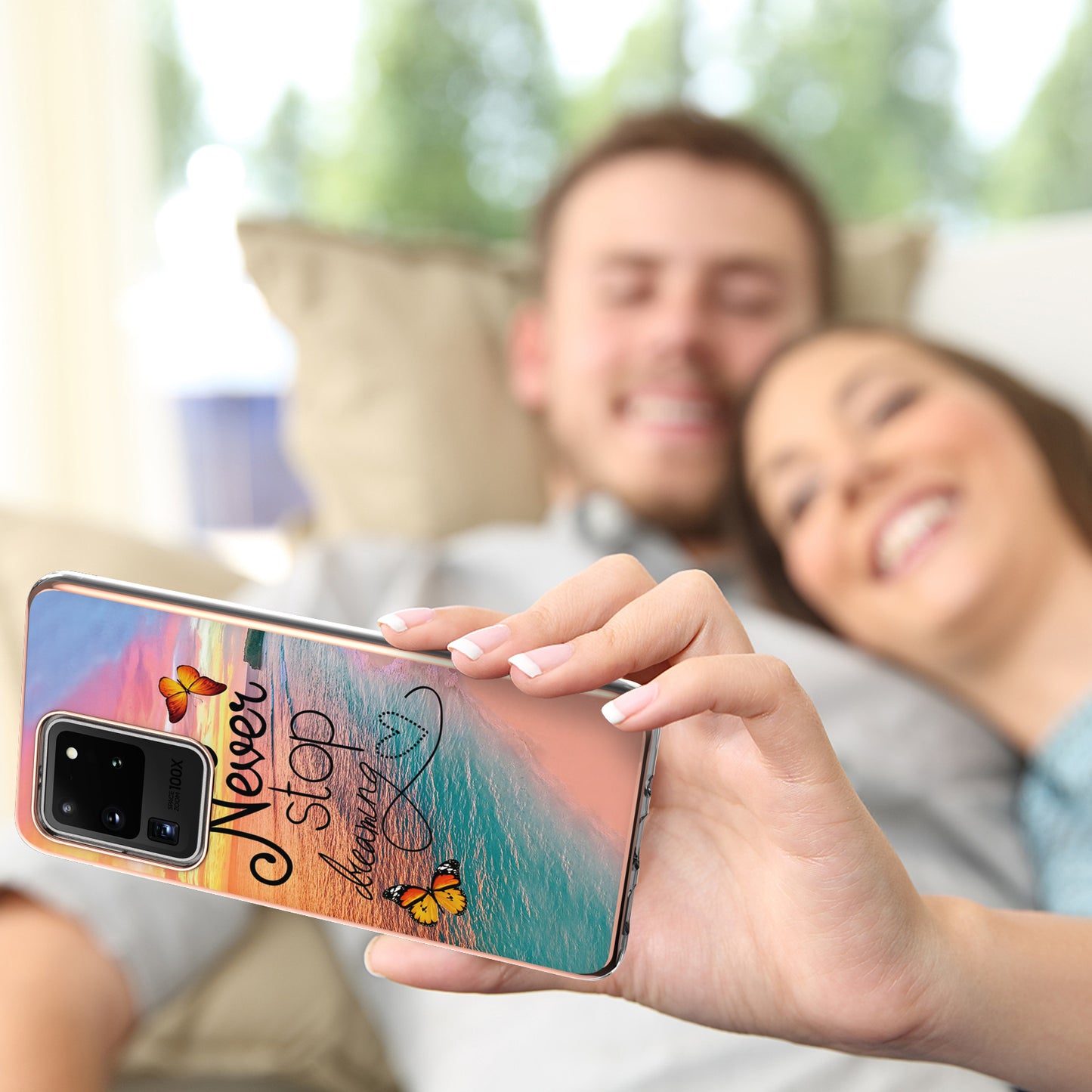 Light Slim Marble Design Electroplating Skin Touch IMD IML Soft TPU Phone Case Cover for Samsung Galaxy S20 Ultra - Never Stop Dreaming