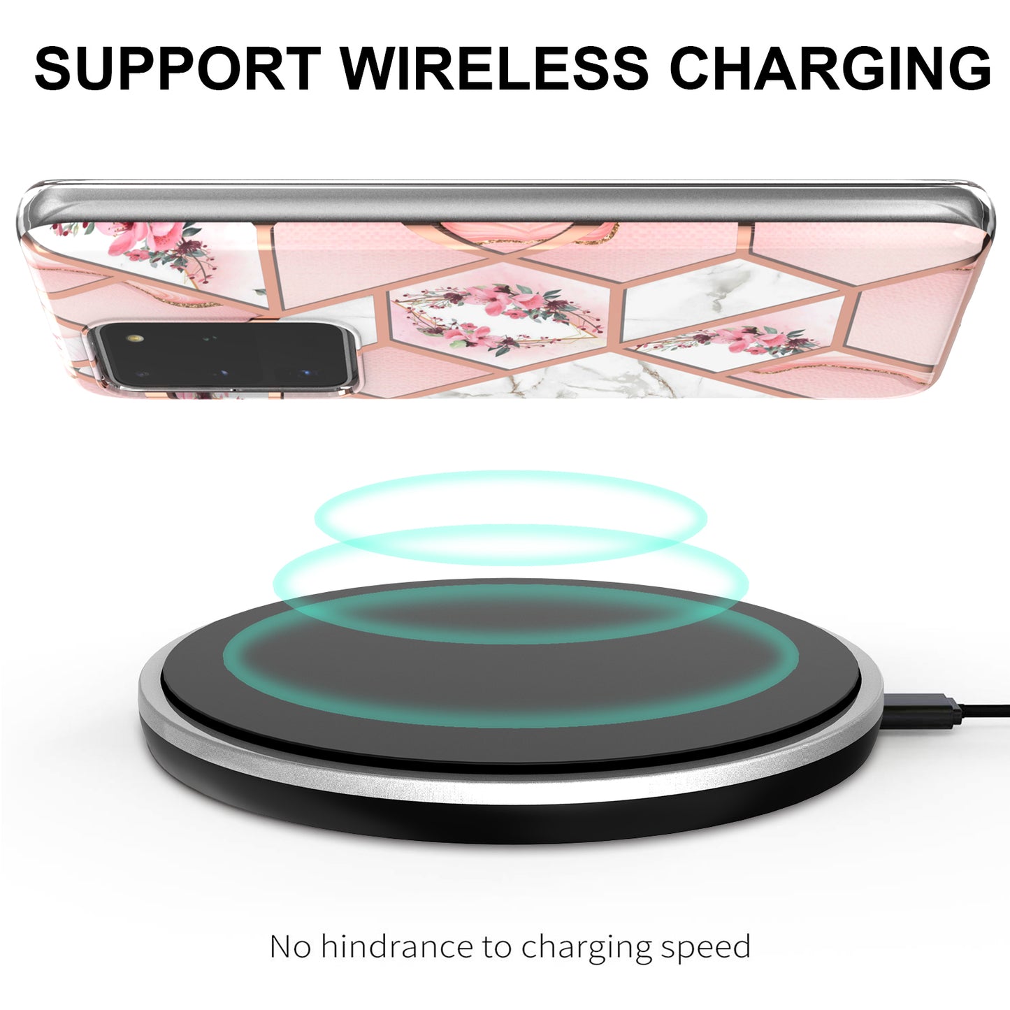 Light Slim Marble Design Electroplating Skin Touch IMD IML Soft TPU Phone Case Cover for Samsung Galaxy S20 Ultra - Pink Flowers