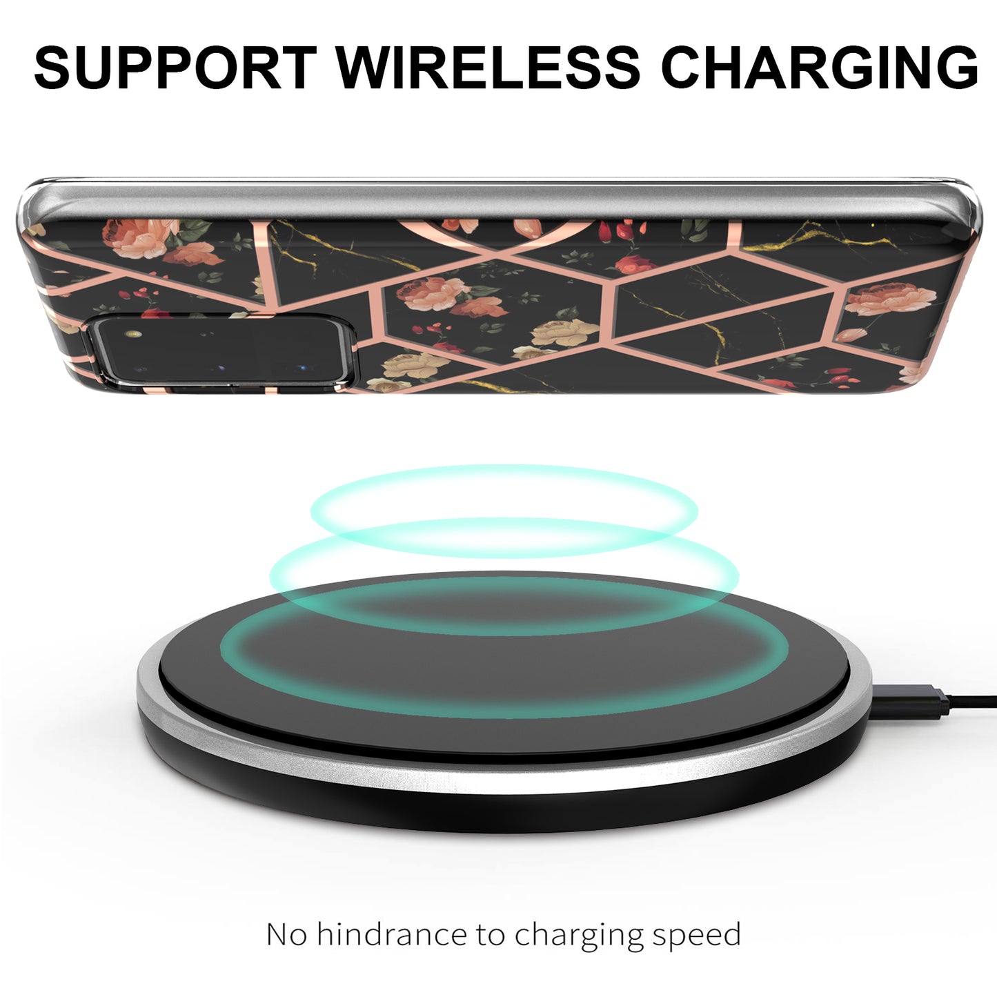 Light Slim Marble Design Electroplating Skin Touch IMD IML Soft TPU Phone Case Cover for Samsung Galaxy S20 Ultra - Black Flowers