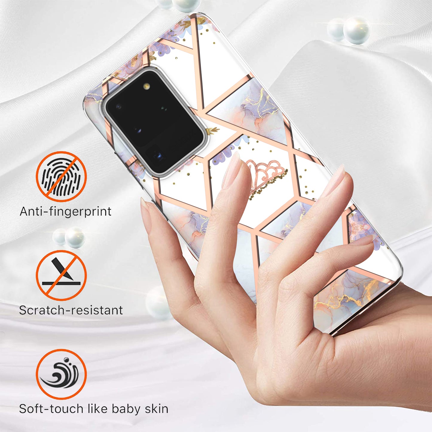 Light Slim Marble Design Electroplating Skin Touch IMD IML Soft TPU Phone Case Cover for Samsung Galaxy S20 Ultra - Crown