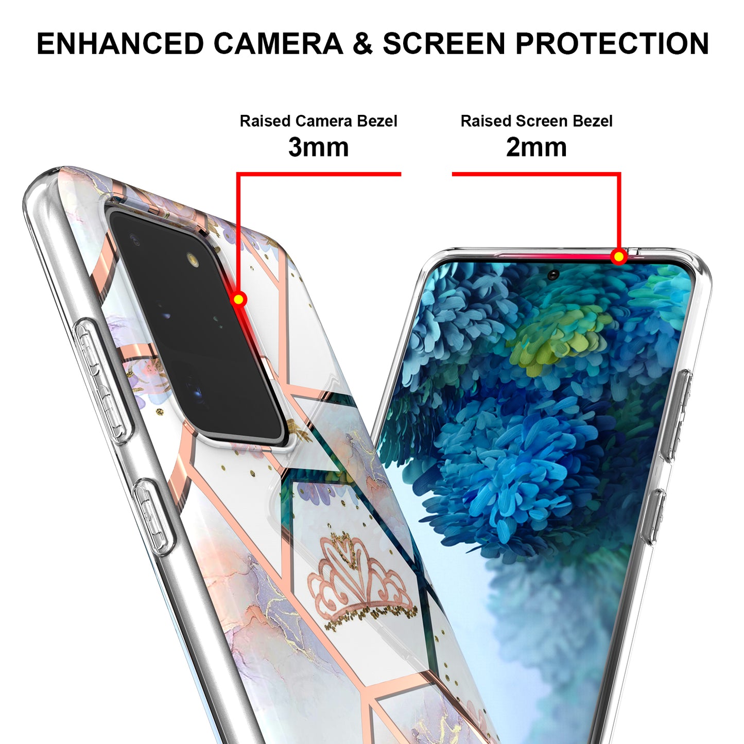 Light Slim Marble Design Electroplating Skin Touch IMD IML Soft TPU Phone Case Cover for Samsung Galaxy S20 Ultra - Crown