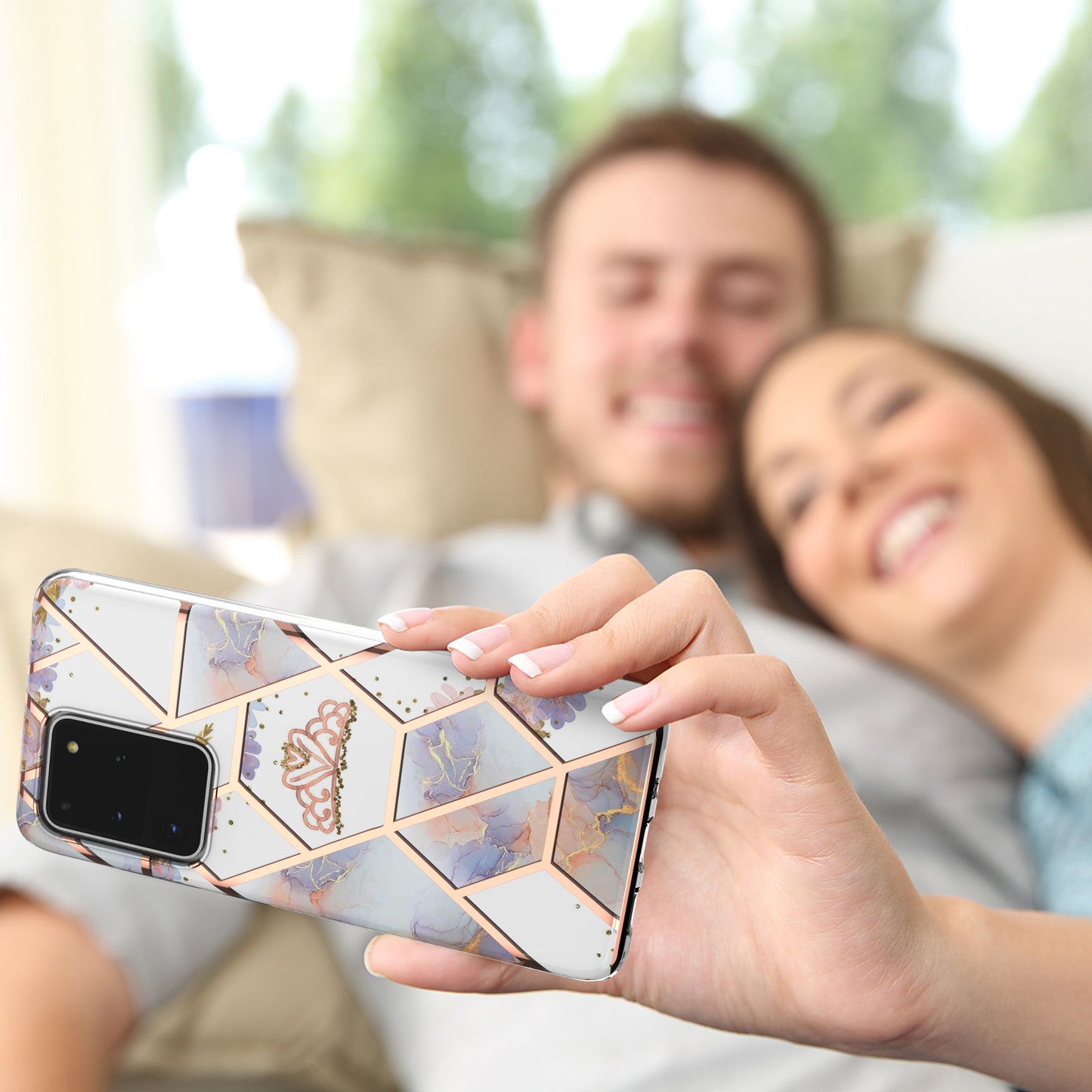 Light Slim Marble Design Electroplating Skin Touch IMD IML Soft TPU Phone Case Cover for Samsung Galaxy S20 Ultra - Crown