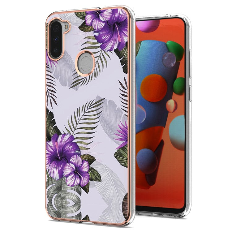 Drop-proof Slim Marble Design IML IMD Electroplating Soft TPU Phone Case for Samsung Galaxy M11/A11 (EU Version) - Purple Flowers