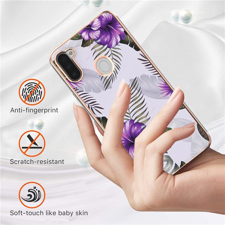 Drop-proof Slim Marble Design IML IMD Electroplating Soft TPU Phone Case for Samsung Galaxy M11/A11 (EU Version) - Purple Flowers