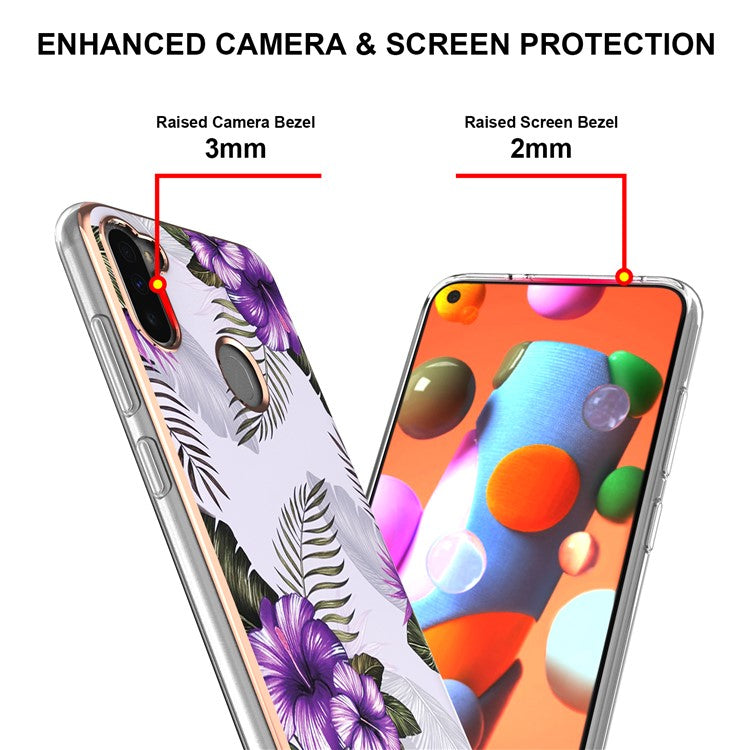Drop-proof Slim Marble Design IML IMD Electroplating Soft TPU Phone Case for Samsung Galaxy M11/A11 (EU Version) - Purple Flowers