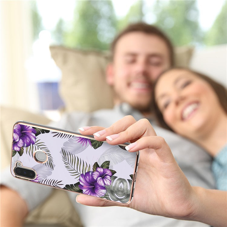 Drop-proof Slim Marble Design IML IMD Electroplating Soft TPU Phone Case for Samsung Galaxy M11/A11 (EU Version) - Purple Flowers